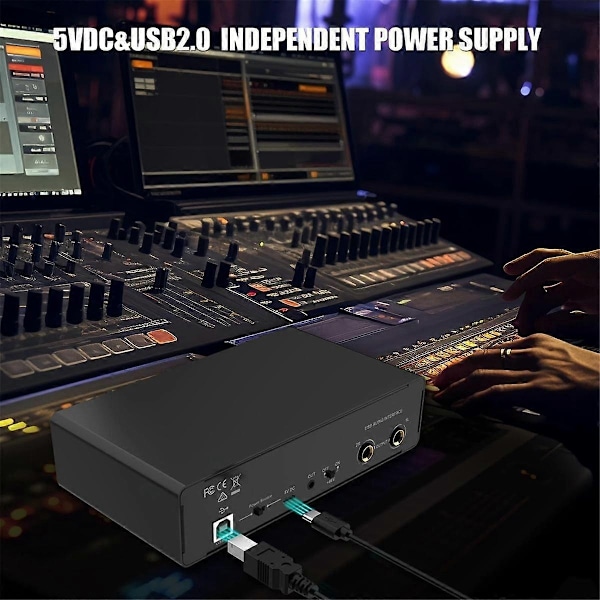 USB Ljudinterface, 2 in 2 ut Ljudinterface med 48V Fantommatning för Inspelning, för Gitarrist, -Perfet
