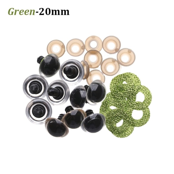 20pcs 16/18/20/24mm Glitter Safety Eyes Round Plastic GREEN 20MM - Perfet