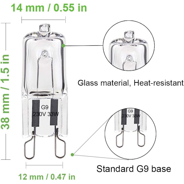 G9 Polttimo 33W Himmennettävä Lämmin valkoinen, G9 Halogeeni Uunille 10pcs - Perfet