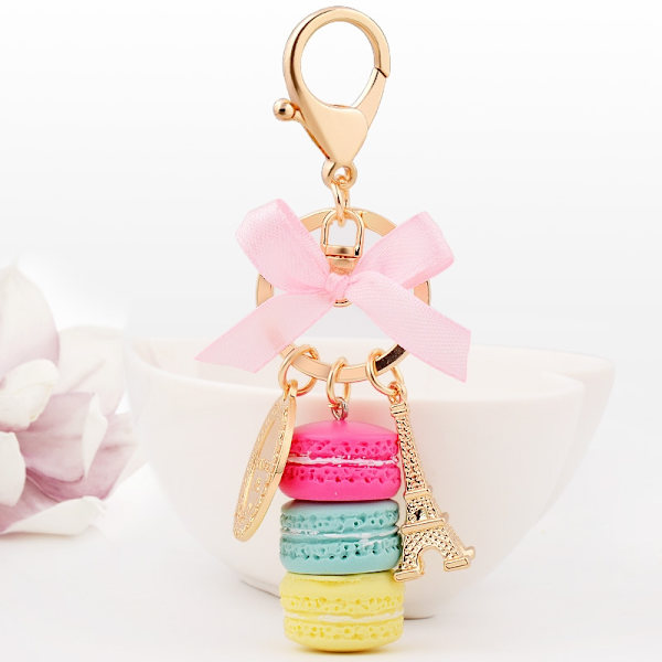 Fargerik og søt Macaron nøkkelring - Perfet rose red
