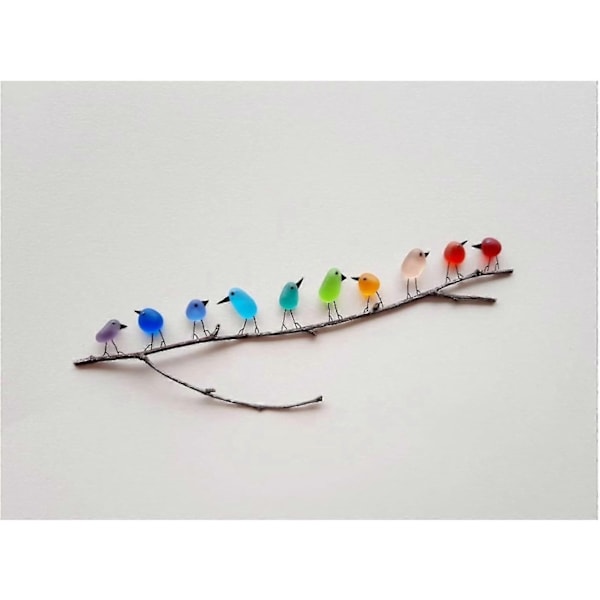 Havglas Regnbue Fugl, Havglas Kunst, Havglas og Drivtømmer Billede, Regnbue Fugl Væghæng - Perfekt Frameless 10 Birds