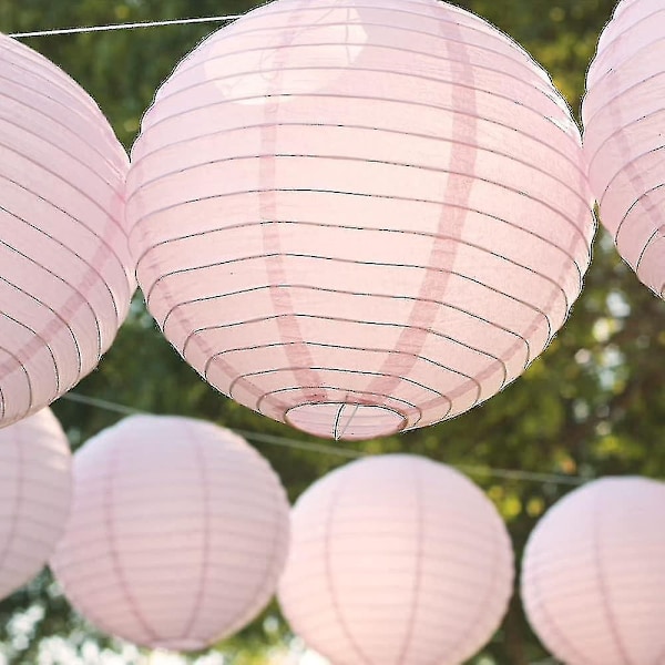 12 kpl Paper Lanterns - Moniväriset pyöreät paperilyhdyt juhliin ja vuosipäiville, 4 kokoa - Perfet Light Pink