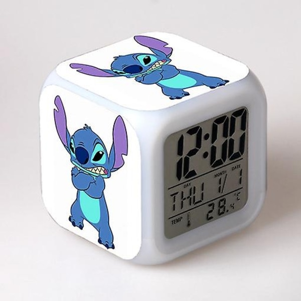 Stitch Anime LED Digitaalinen Herätyskello Tytöille - Söötti Koko, 8cm,3 tuumaa, 7 Väriä Vaihtuu, Lämpötila, Täydellinen Tyttöjen Makuuhuoneeseen(13)-Perfet 51