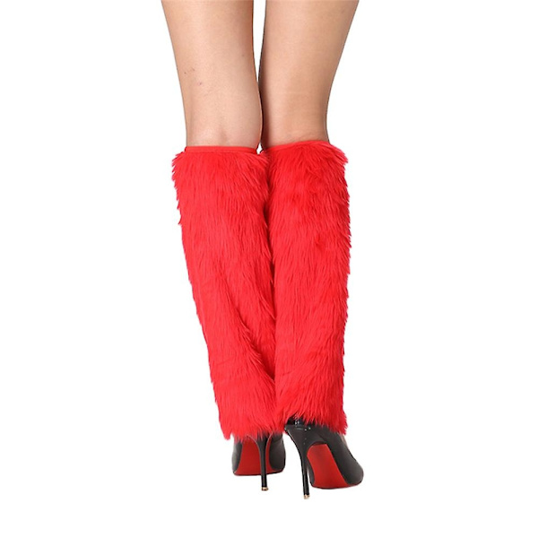 Fuzzy Leg Warmers for Kvinner og Jenter - Vintervarme Bootskaft Deksel - Julerolle Spill Tilbehør Sett - Perfekt Red