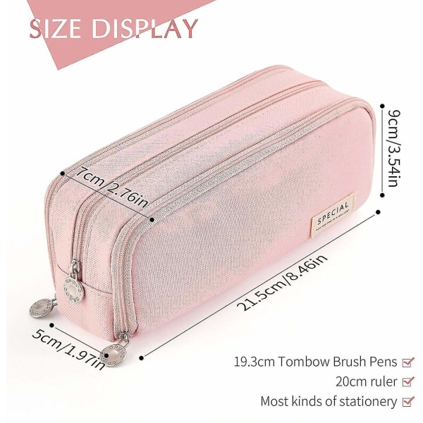 Suuri case Suuri kapasiteetti 3 lokeroa Canvas case opiskelijoille - pinkki - Perfet