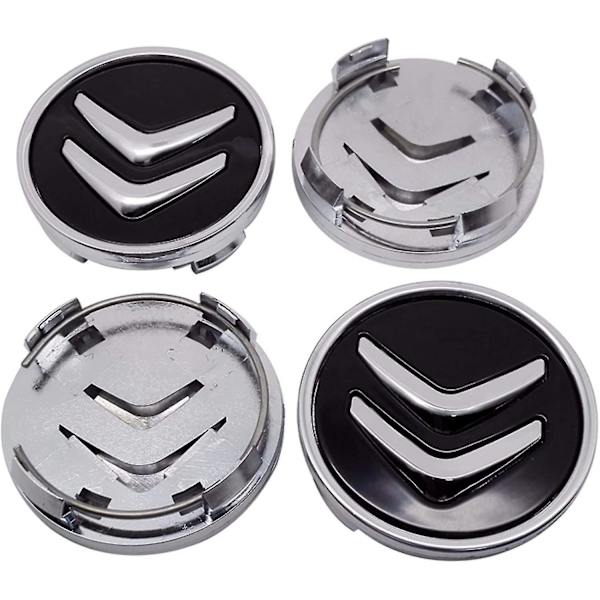 X4 60mm Alufælge Dæksler til Citroen C2 C4 C5 C6 C-quatre Logo - Sort/krom-Perfet