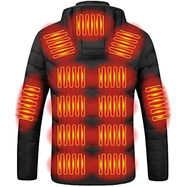 Lämmitetty takki miehille ja naisille, huppu, lämmin takki, tuulenpitävä, USB-ladattava sähköinen lämmitystakki - Täydellinen Black 3XL