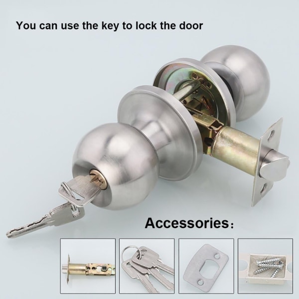 dörrhandtag, dörrlås med rund vred, nyckellås, spärrstorlek 60/70mm - Perfet
