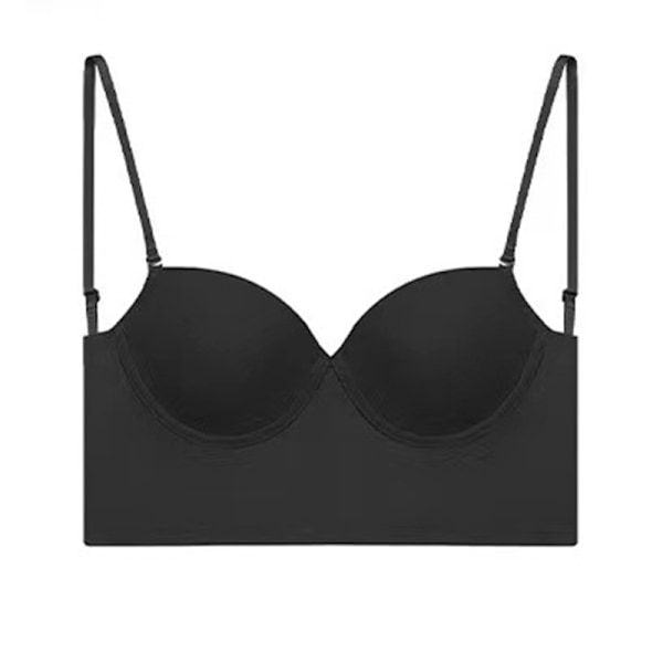 Dame BH med lav ryg push up dyb V-hals stropløs BH sort - Perfet Black M