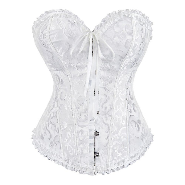 Naisten pitsillä kiinnitettävä luu-overbust-korsetti bustier alusvaatteet body shaper top prinsessakorsetti - Valkoinen Valkoinen-xs-Perfet White -l