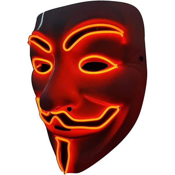 LED Mask V Vendetta Mask Neon Mask EL Wire Lyser upp för Halloween Kostym Cosplay Party-Perfekt V-red