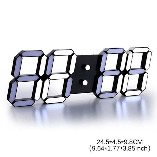 3D LED Digital Klocka Vägg Glödande Nattläge Justerbar Vit- Perfet Black
