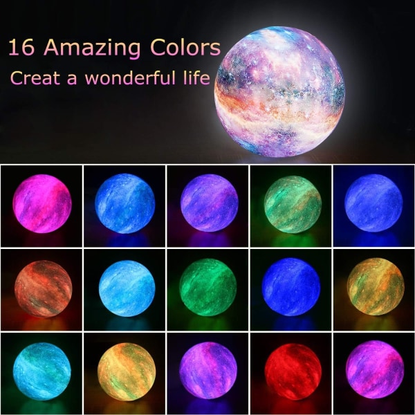 3D månelampe, 16 farger LED lys måne romlampe 15 cm diameter, U- Perfet