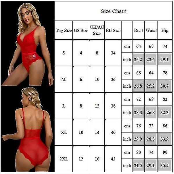 Dam Spetsunderkläder Nattkläder Underkläder Nattlinne Body - Perfet Bright Red 2XL