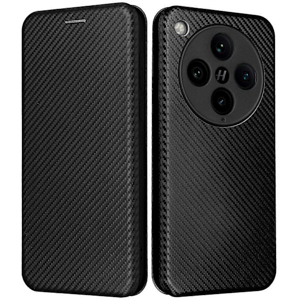 til Oppo Find X8 Pro 5G Etui Kulfibertekstur Stødsikkert PU Læder Telefoncover - Sort-Perfet Black