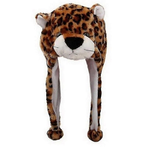 Voksen Børn Vinter Sød Plys Dyrekarakter Hue med Pom Pom Ender Lange Stropper Sjovt Udstoppede Legetøj Øreklap Hue Cosplay-Perfekt Leopard