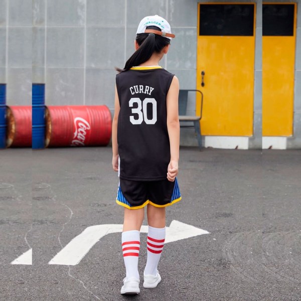 Basketballtrøje til børn Warriors nr. 30 sort - Perfet V30 3xs