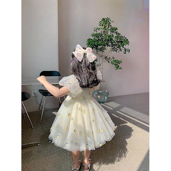 sommarklänning Flickor Nya barnkläder Barnens mesh Barns blommiga långkjol Baby Princess Kjol - Perfet beige 130cm