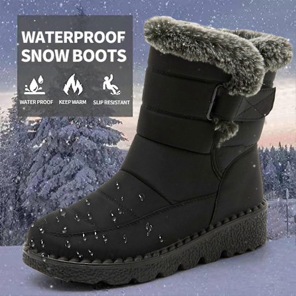 Damklassiska Snöskor Supervarma Pälsfodrade Vattentäta Vinterskor Utomhus Anti-Halk Damskor-Perfekt Gray 42