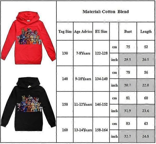 Five Nights At Freddy's Barn Gutter Søt Hettegenser Langermet Løs Hettegenser Genser Topper Høst Vinter-Perfekt Red 7-8Y
