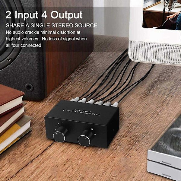 Bi-Directionel 4-vejs Stereo Audio Switch L/R Audio Switcher-Perfet