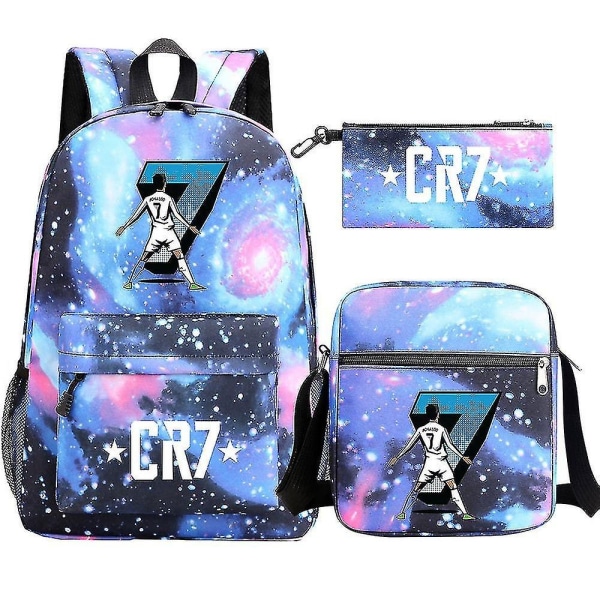 Fotboll Ronaldo Cr7 Ryggsäck 3st/ set Skolväskor För Flickor Pojke Laptop Reseryggsäck Kvinnor Ryggsäck Axelväskor Case[HK]- Perfet 3