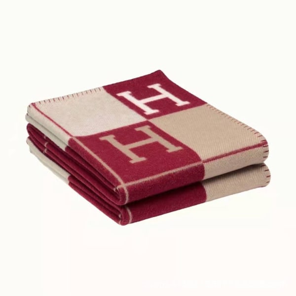 Plaid H filt Cashmere Blended Crochet Portable Red