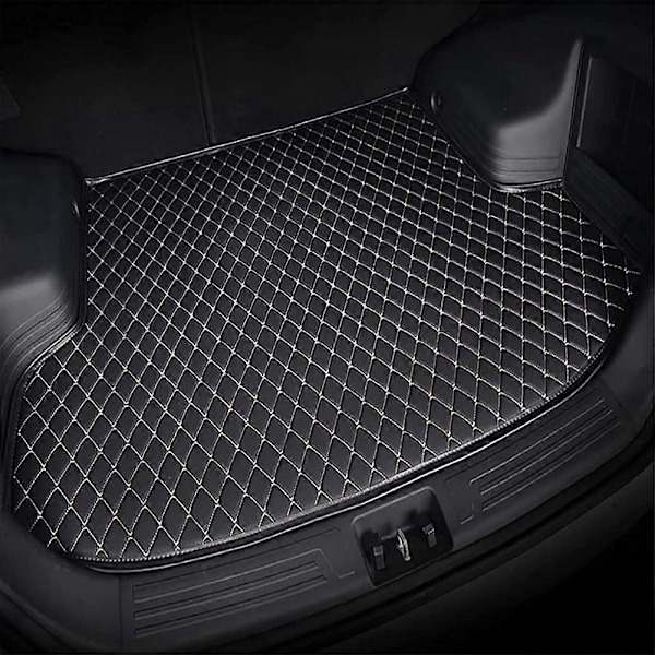 BeautifulCar Läder Bagagerumsmatta Kompatibel med Hyundai Tucson Edition hybride 2019-2023 2024, Bakre Lastbricka Bagagerumsmattor Skydd - Perfet D Black-beige