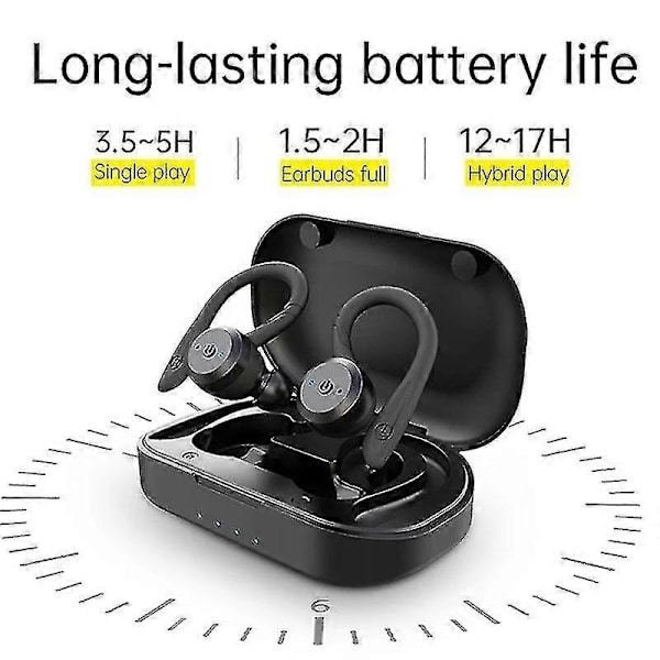 20 tunnin akun kestolla varustetut vedenpitävät Bluetooth-kuulokkeet, kaksi käyttötapaa, urheilulliset langattomat kuulokkeet, TWS, IPX7, stereokuulokkeet black