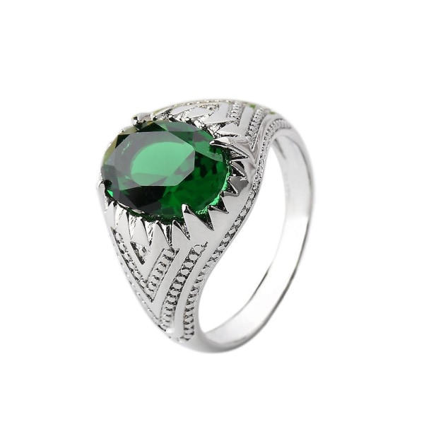 Mode Cool Oval Emerald Green Rhinestone Legering Finger Ring Smycken för män - Perfet US 9