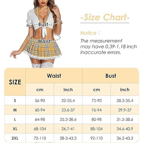 Sexig Lingerie Set för Kvinnor Cosplay Rutiga Minikjol Gul Rutiga - Perfekt M