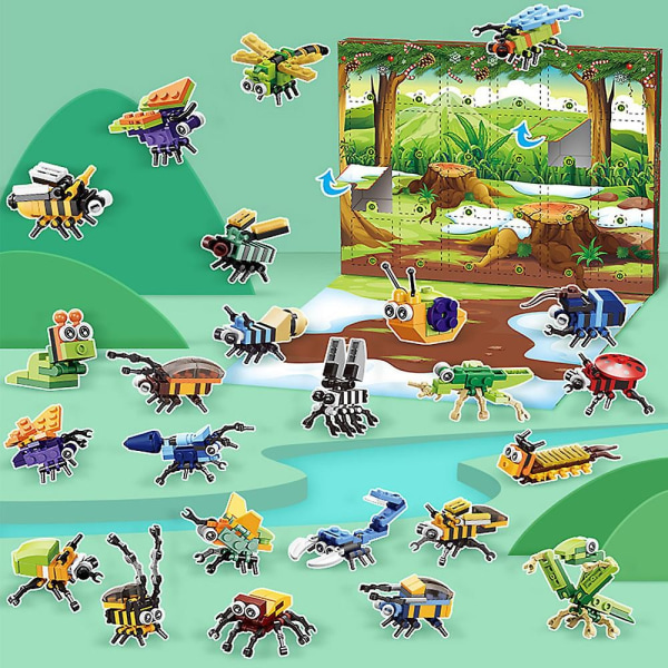 2023 Jul Adventskalender Montering Insekt Byggstenar Leksaker 24 Dagars Nedräkningskalender För Barn Vuxna Present