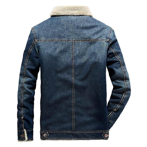 HERR Vinter Denimjacka Slim Fit Fleece Casual Kavaj Lapel Tjock Varm Ytterplagg-Perfet Blue L