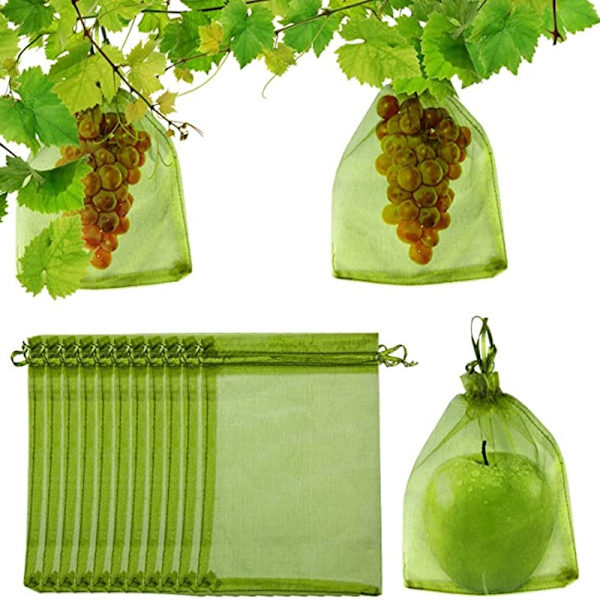 200 stk. Bunch Protection Taske 30x20cm/23x17cm Grape Fruit Organza Taske med snøre Giver total beskyttelse mod hvepse - Perfet green