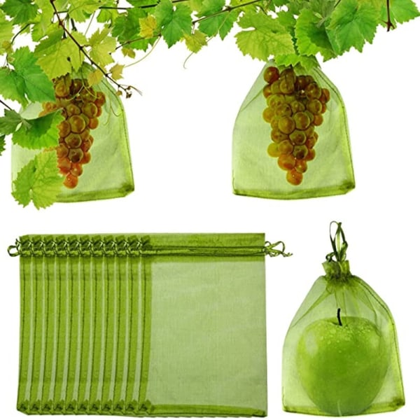200 stykker Bunch Protection Bag 30x20cm/23x17cm Grape Fruit Organza Bag med snøring Gir total beskyttelse mot veps - Perfet green
