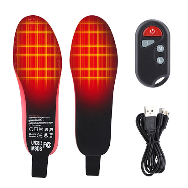 Menn Dame oppvarmede innleggssåler USB oppladbar elektrisk fotvarmer med fjernkontroll Termiske skoinnleggssåler Pads for vinterfiske - Perfet 22.5cm-25cm