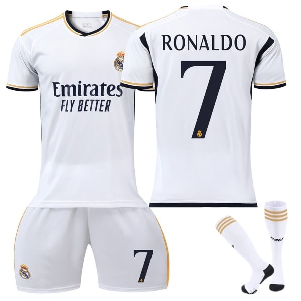 23-24 Real Madrid Hjemmebørnefodboldtrøje nr. 7 Ronaldo- Perfet Adult XS