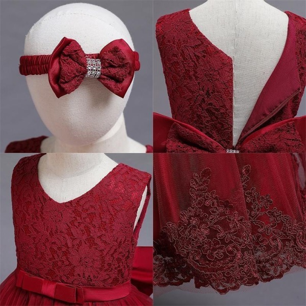 Perfekta Princess festklänningar med rosett och pannband - Perfet Red 110  cm