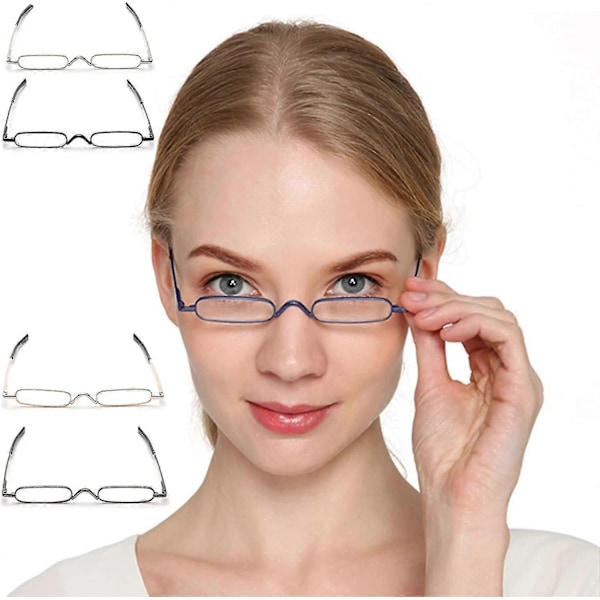 Par Ultratunna Mini Metall Läsglasögon Kompakta Lätta Portabla Läsare med Glasögonfodral-Perfet 100 Diopters