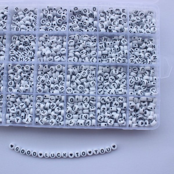 1200 stk AZ Bogstav Alfabet Hjerte Hvide Runde Akrylperler Lav dine egne smykker - Perfet