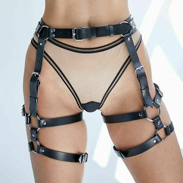 Sexy Dame PU Lær Harness Kroppsstrømpebånd Binding Midje Ben Strømpebånd Belte-Stropp-Perfekt