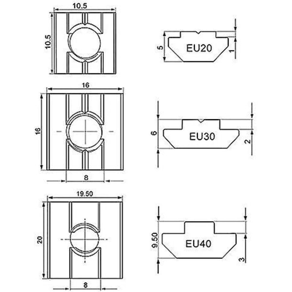 50 liukuvan T-mutterin set eurooppalainen standardi (eu30-m5) - Perfet