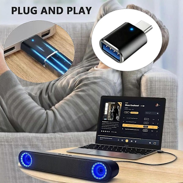 LED USB-C 3.1 Hann til USBA Hunn Adapter Konverter OTG Type C Android Mobiltelefon-Perfekt Sliver 1pcs