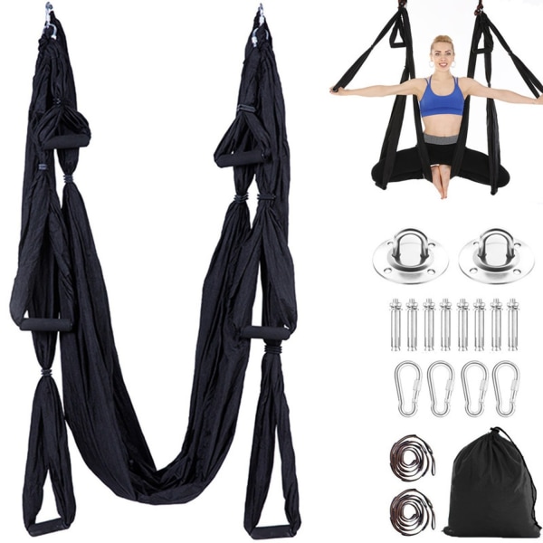 Aerial Yoga Hængekøje, Yoga Swing, Air Fly Hængekøje Sæt, Sort - Perfet