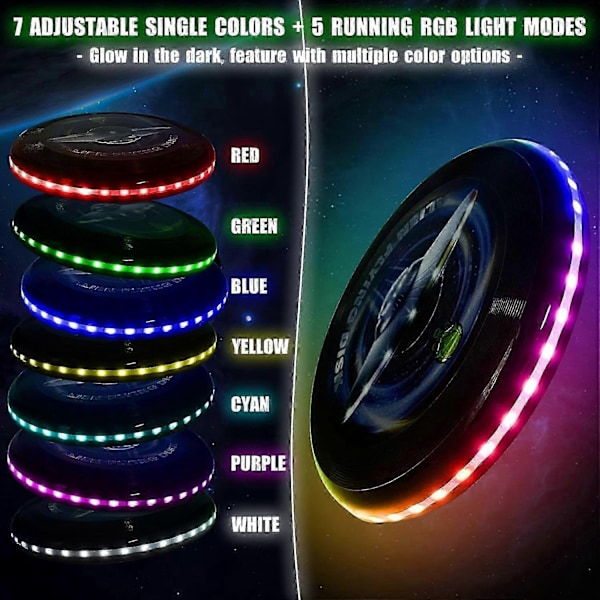 Glow in the Dark LED Frisbee - 38 RGB LED-lampor, 12 ljuslägen, laddningsbar, IP65 vattentät utomhuslek rolig leksak för vuxna barn - Perfekt