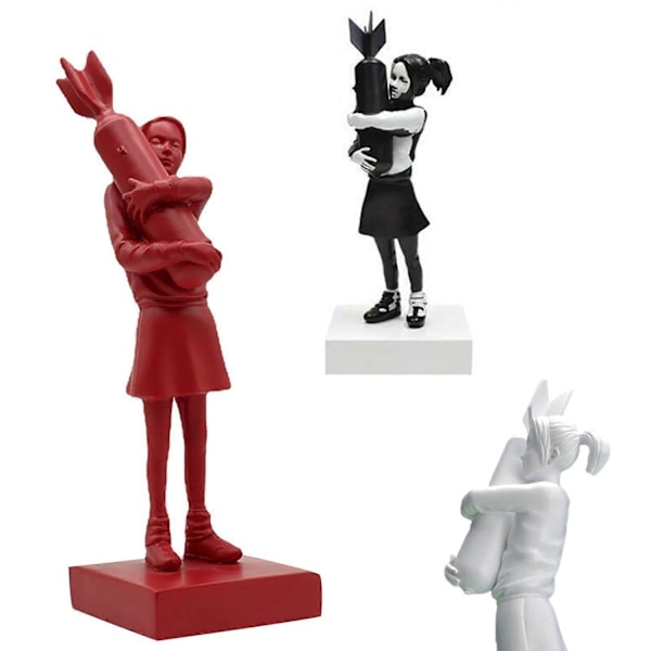 Bombeklemmer Banksy Skulptur Jente Gatekunst Resin Statue Design Ornamenter Kontor Hjem Dekor-Perfekt Black and White