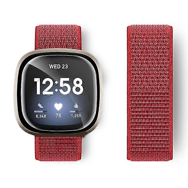Kompatibel med Fitbit Versa 4/Sense 2 Bløde Nylon Urremme Sports Loop Udskiftningsarmbånd s202412242730-Perfet Red