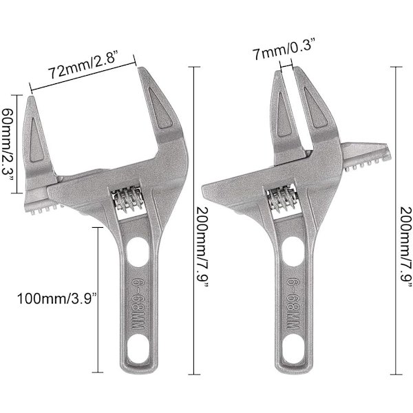 Skiftnøkkel justerbar, 16-68 mm stor åpning bred kjeve aluminium - Perfet