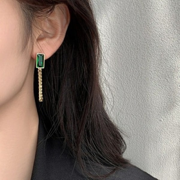 Zircon Dubbellagers Kedjehalsband Enkelt Grönt fyrkantigt Armband Halsband Örhängen Set Kvinna - Perfet