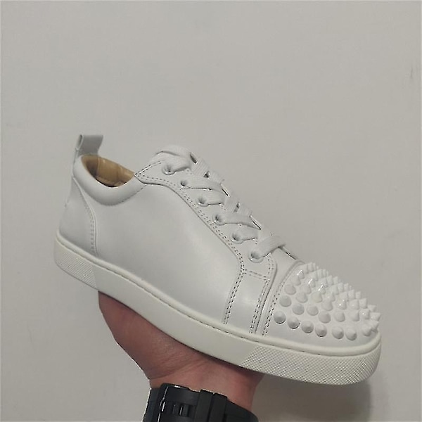 Casual skor med röd sula, låg tå, platt sula, spetsig tå, platta svarta sneakers - Perfet white 43